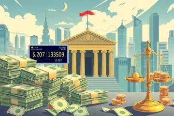 Ilustração Banco Central com muitas notas de dolar visíveis.